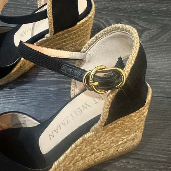 Stuart Weitzman Mirela Black Canvas Espadrille Wedge Sandals - Picture 5 of 6